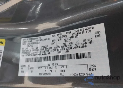 2021 Ford Bronco Outer Banks z USA, uszkodzony, nr VIN 1FMDE5BH0MLA88762